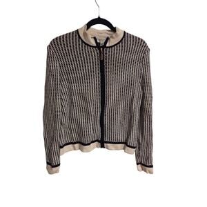 ST JOHN SPORT Knit Classic Full Zip Logo Black White Women Jacket Size M Medium